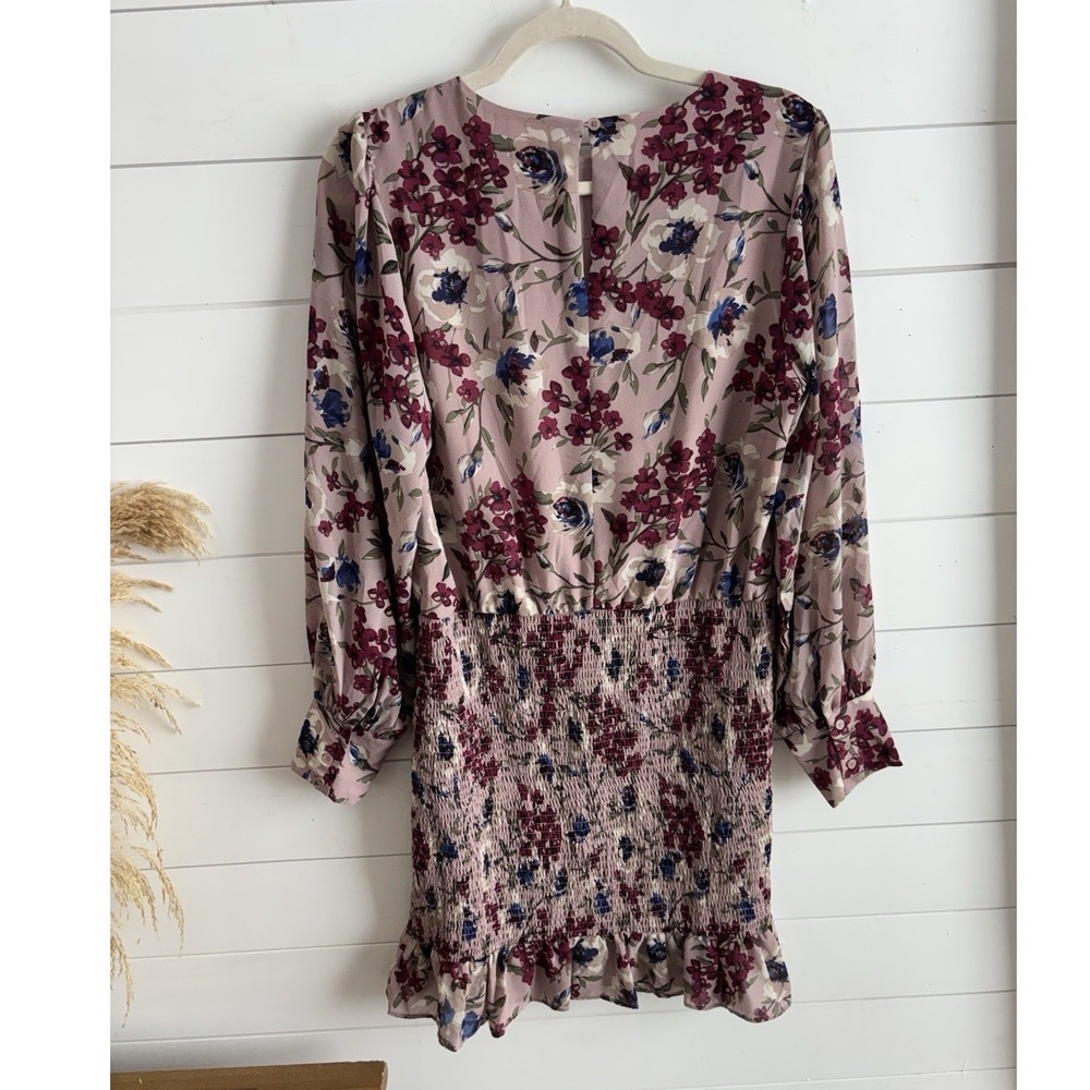 Floral dress Melloday Pink Long Sleeve Dress Smocked‎ SZ/M 0685